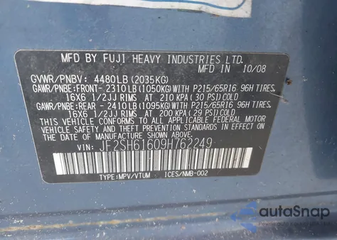 2009 Subaru Forester 2.5X z USA, uszkodzony, nr VIN JF2SH61609H762249